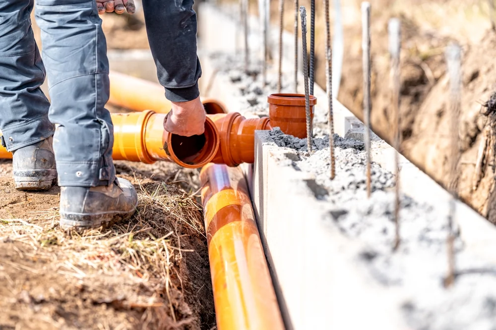 New PVC sewer pipe installed in an excavated trench during a sewer line repair in the GTA